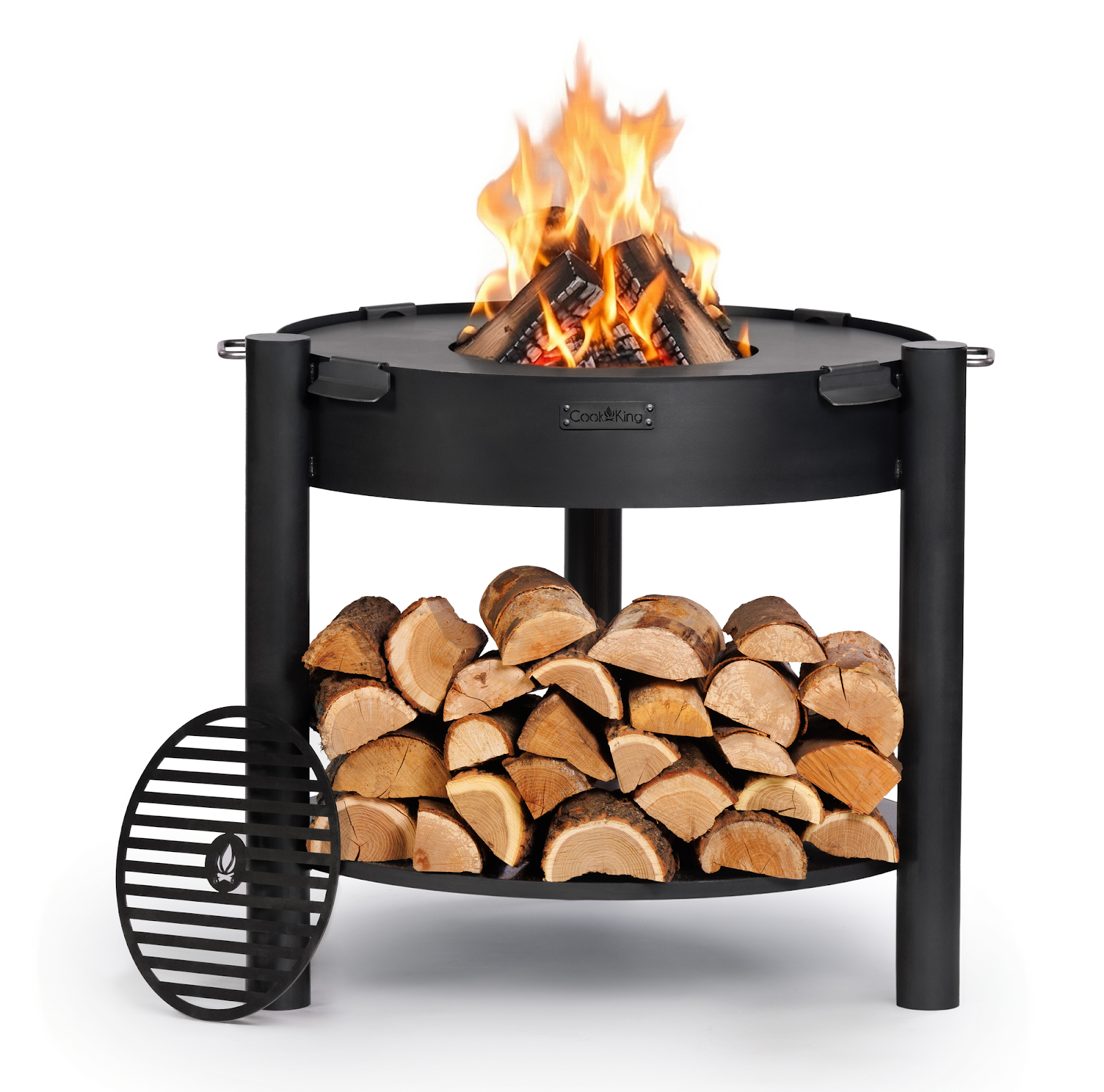 Cookking Hohe Feuerschale "MONTANA" 80 cm mit Grillplatte 78 cm (4 Griffe) und Grillrost 37 cm