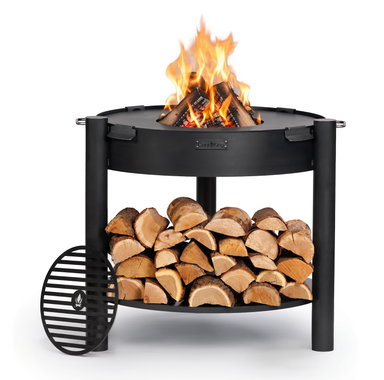 Cookking Hohe Feuerschale "MONTANA" 80 cm mit Grillplatte 78 cm (4 Griffe) und Grillrost 37 cm