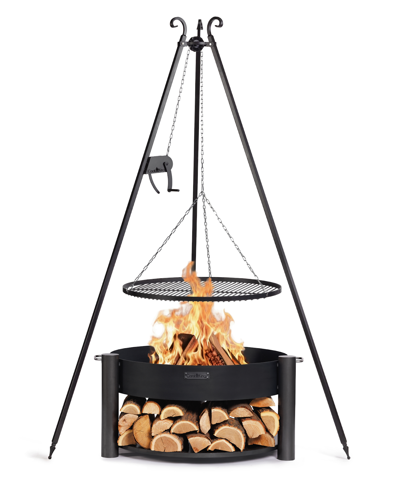 Cookking Feuerschale "MONTANA" 80 cm mit Schwenkgrill 180 cm mit Kurbel und Grillrost aus Rohstahl 70 cm