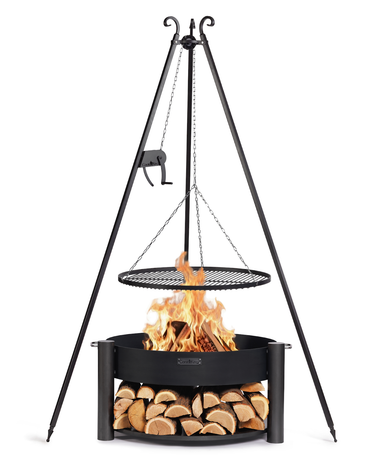 Cookking Feuerschale "MONTANA" 80 cm mit Schwenkgrill 180 cm mit Kurbel und Grillrost aus Rohstahl 70 cm