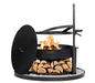 Cookking Multifunktions-Feuerschale "MONTANA X" 80 cm mit Grillrost 60 cm, Deckel 82,0 cm und runder dekorativer Steinbasis 100 cm