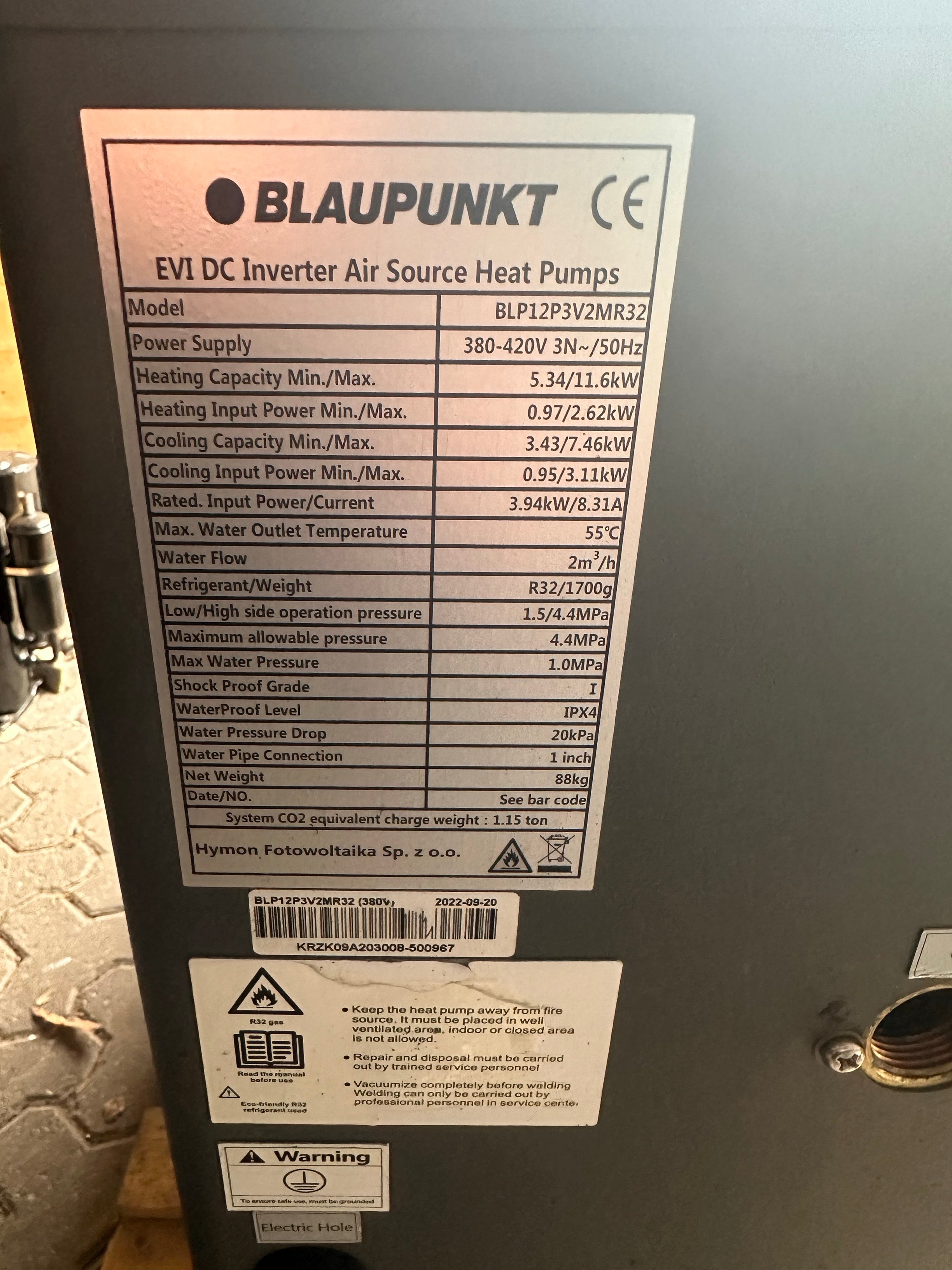 B-Ware Blaupunkt Inverter Monoblock-Luftwärmepumpe 11,6KW und R32 BAFA